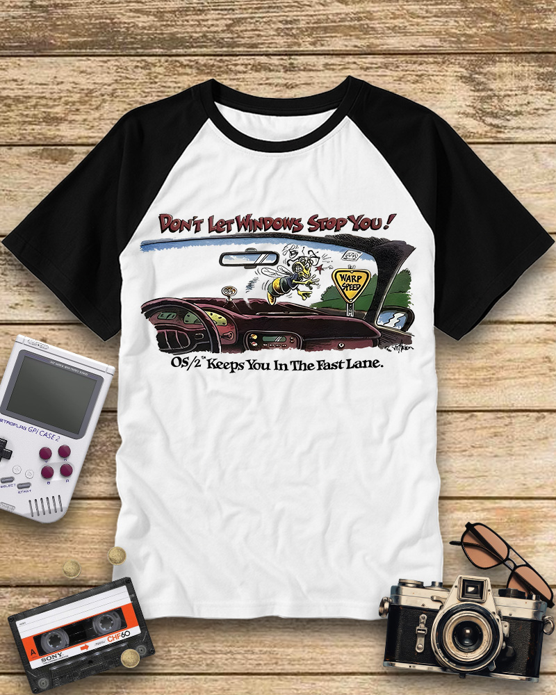 TheRetroTee Vintage OS2 Computer 1990s Raglan Baseball T-Shirt