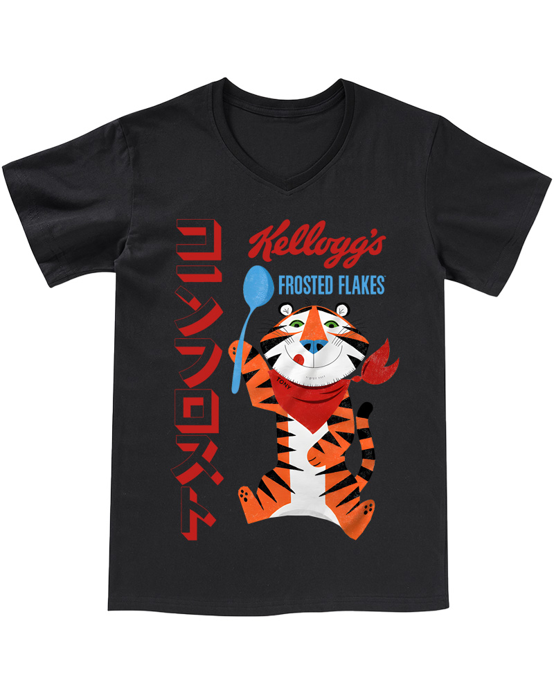 TheRetroTee Frosted Flakes Tony the Tiger Ringer 1960s V-neck T-Shirt