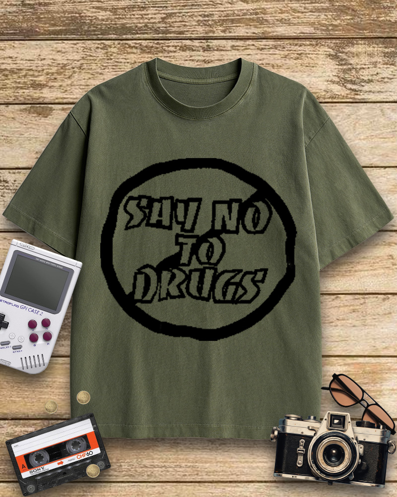 TheRetroTee Blue Say No to Drugs 1990s Cotton T-Shirt