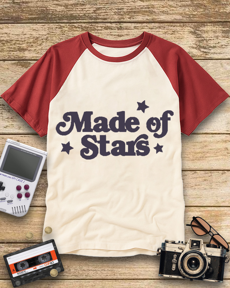 TheRetroTee Made Of Stars Raglan Baseball T-Shirt