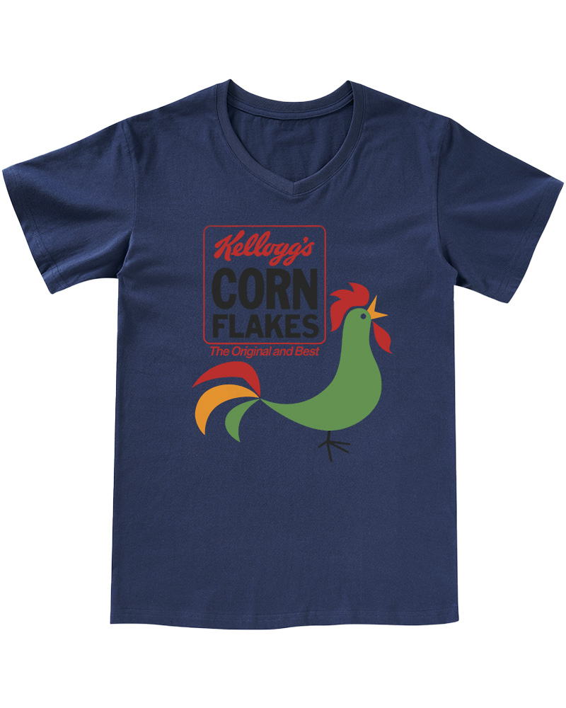TheRetroTee Kellogg's Corn Flakes Cereal Rooster 1960s V-neck T-Shirt