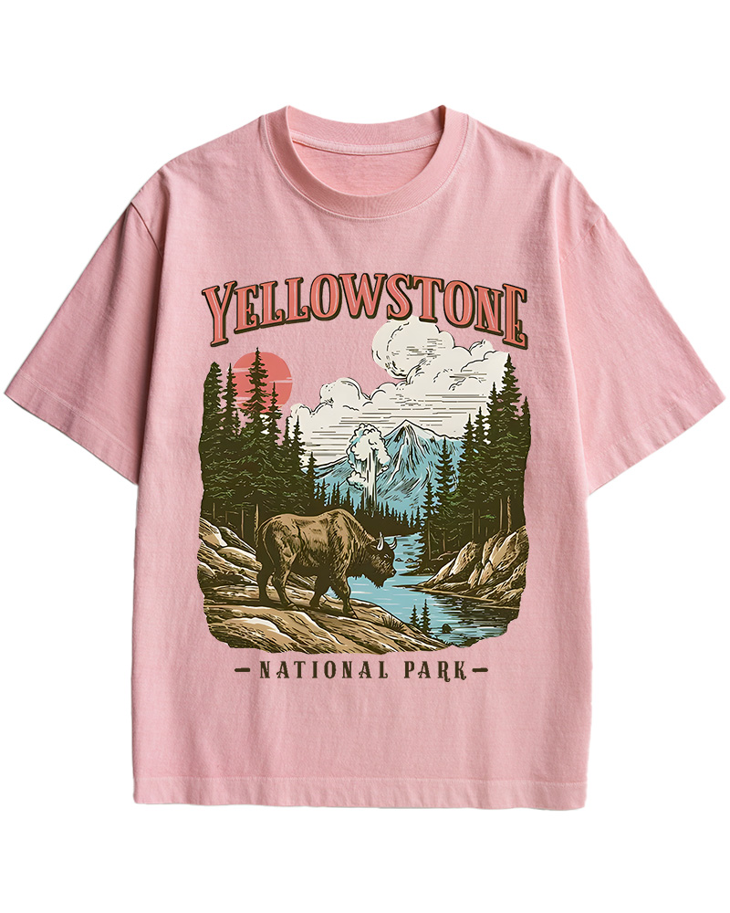 TheRetroTee Yellowstone National Park Pin-Up Cotton T-Shirt