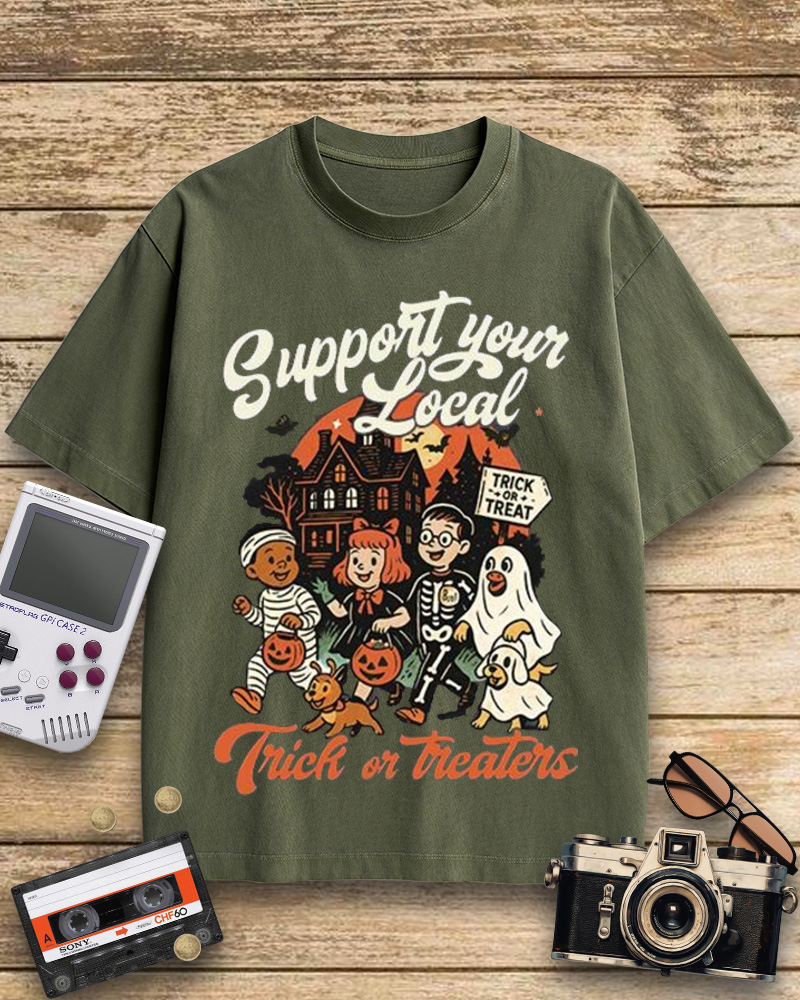 TheRetroTee Support Your Local Trick or Treaters 1960s Cotton T-Shirt
