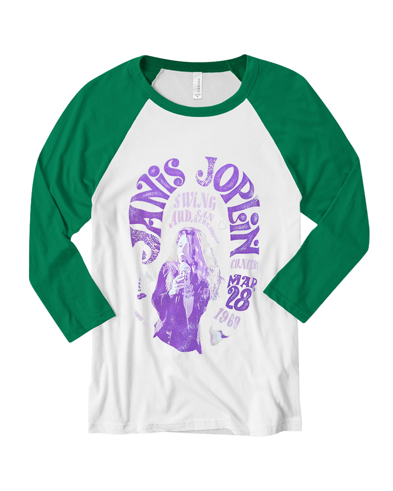 TheRetroTee JANIS JOPLIN - Swing Aud 1970s Long Sleeve Raglan T-Shirt