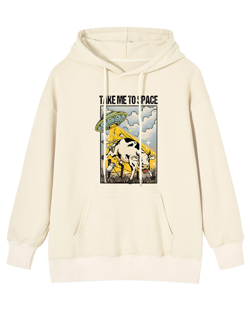 TheRetroHoodie Take Me To Space Cow Abduction 1990s Pin-up Hoodie