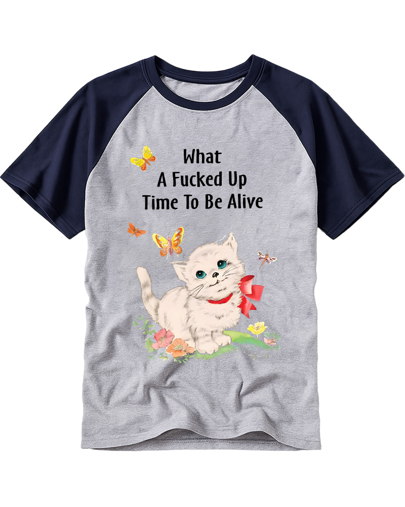 TheRetroTee What a Fucked up Time to Be Alive 1970s Raglan Baseball T-Shirt