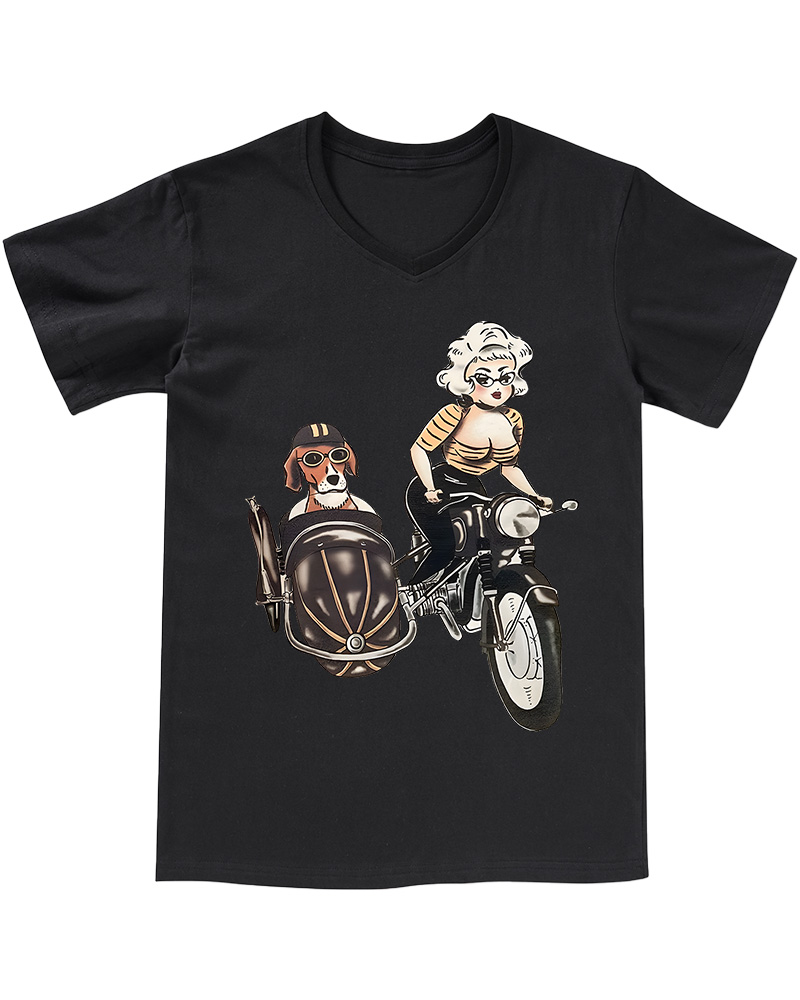 TheRetroTee On The Road Fitted 1950s V-neck T-Shirt