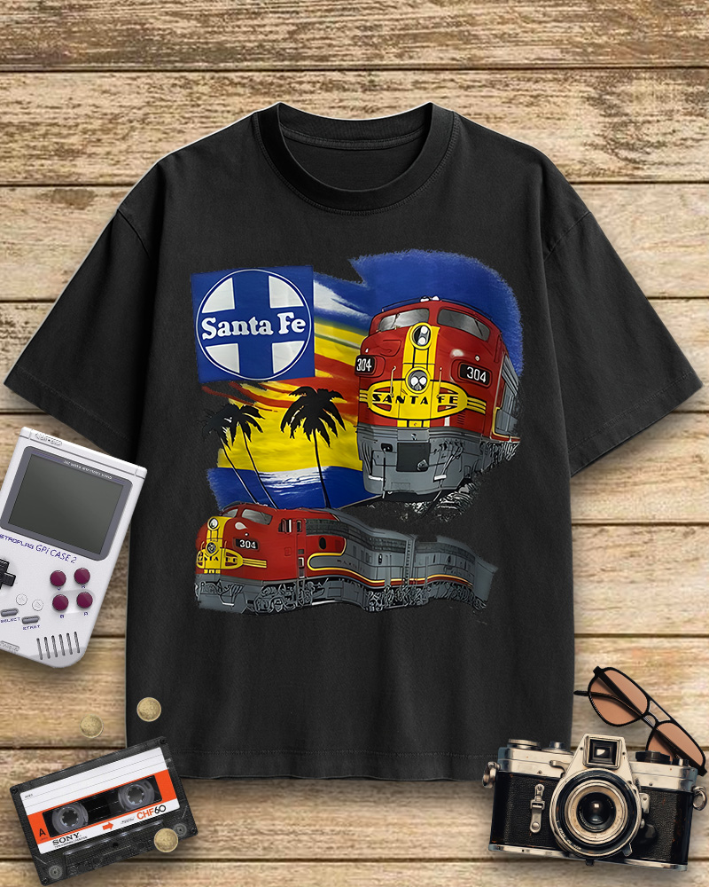 TheRetroTee 1990s Santa Fe Railroad 304 Train Cotton T-Shirt