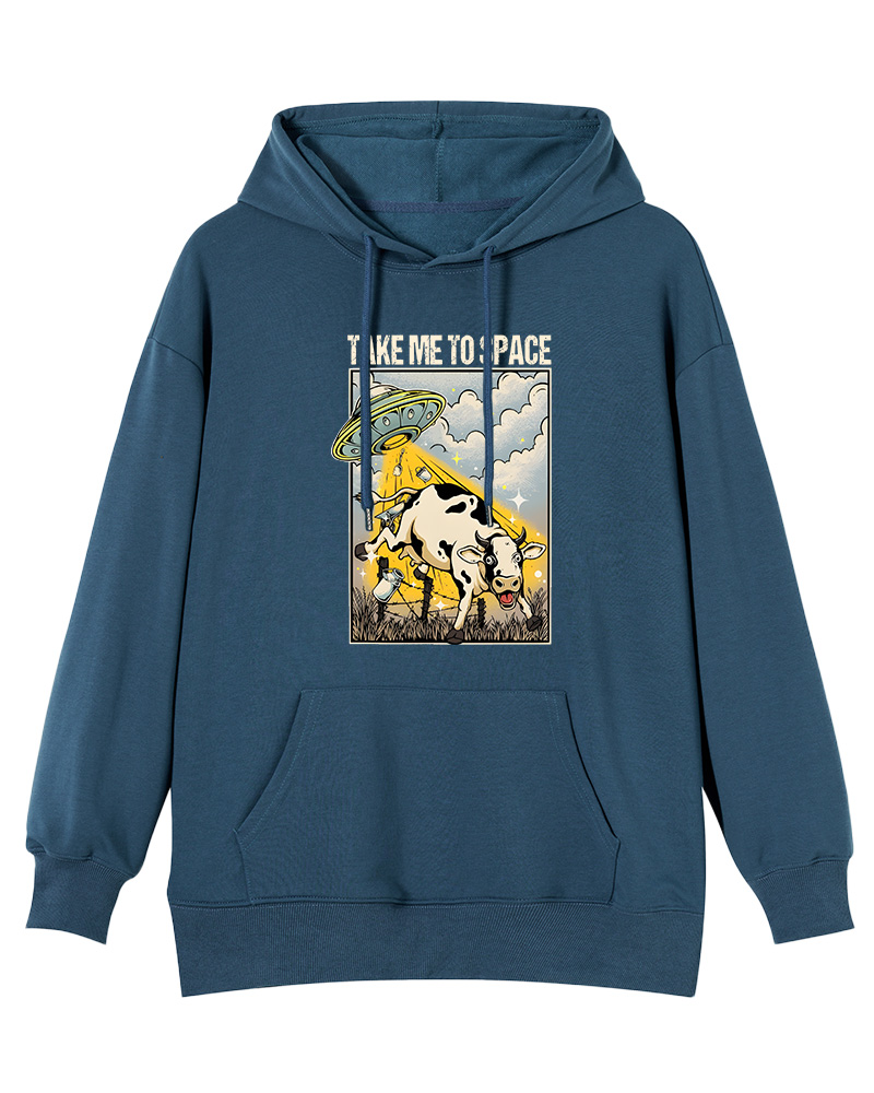 TheRetroHoodie Take Me To Space Cow Abduction 1990s Pin-up Hoodie