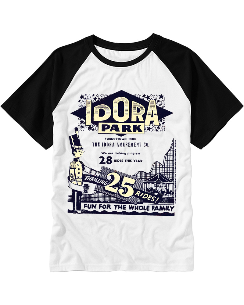 TheRetroTee Idora Park's Thrilling 25 Rides 1910s Raglan Baseball T-Shirt