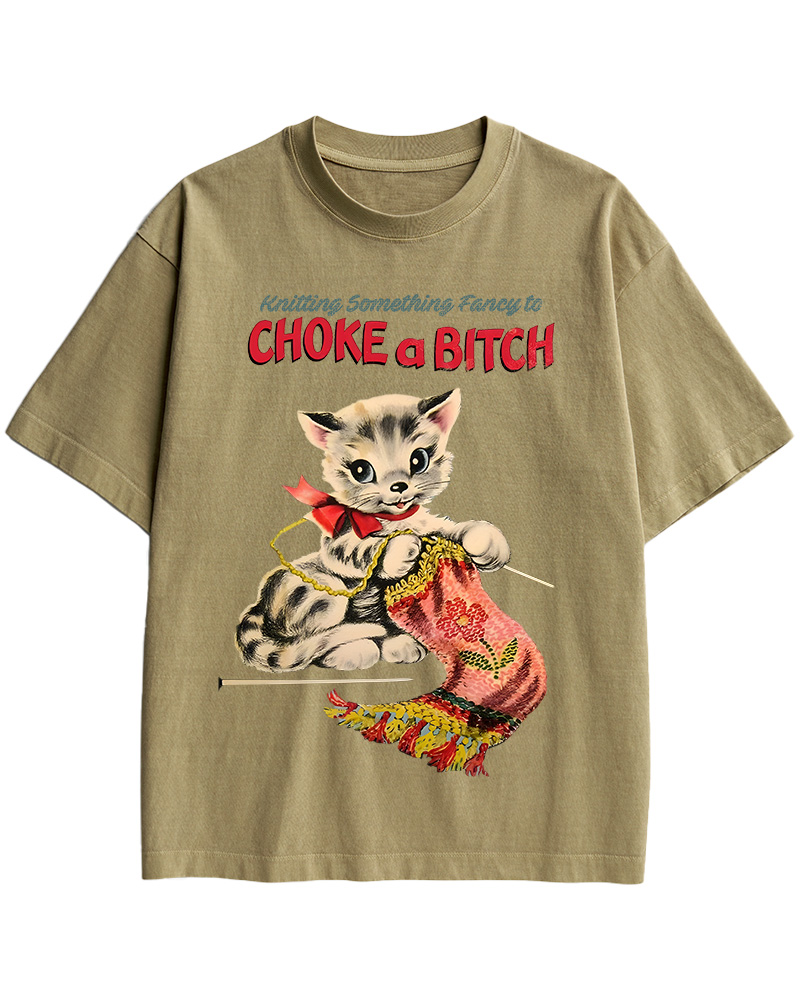 TheRetroTee Knitting Something Fancy to Choke a Bitch Pin-Up Cotton T-Shirt