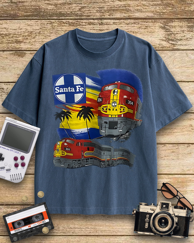TheRetroTee 1990s Santa Fe Railroad 304 Train Cotton T-Shirt