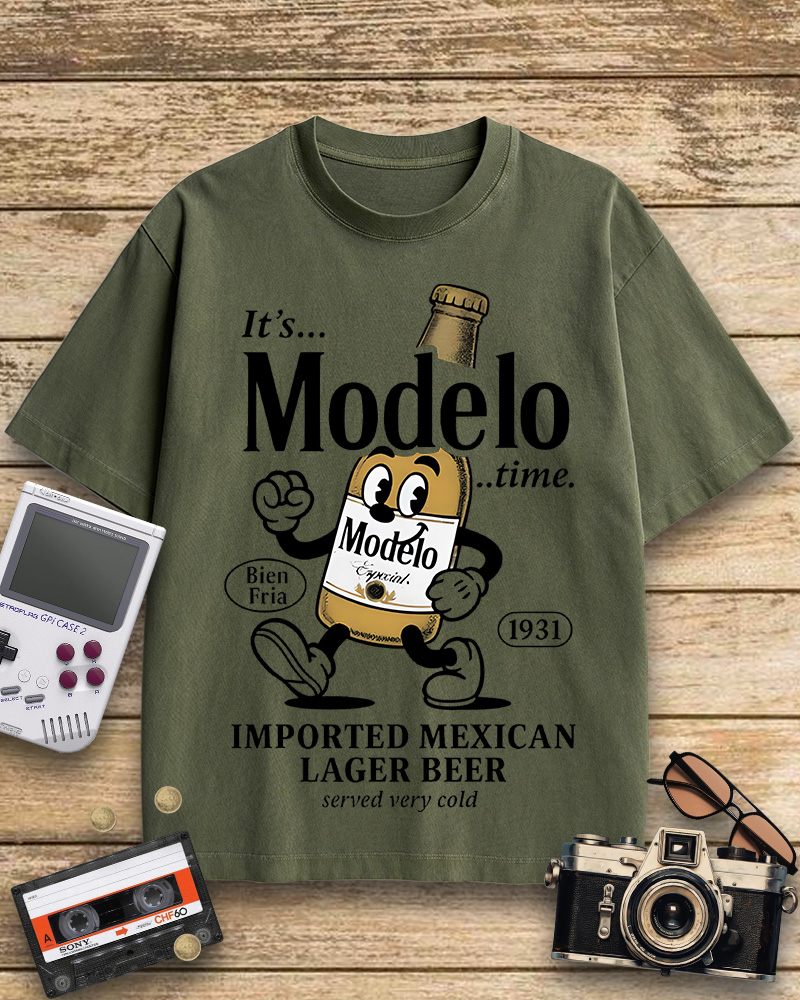 TheRetroTee Modelo Time Beer 1950s Cotton T-Shirt