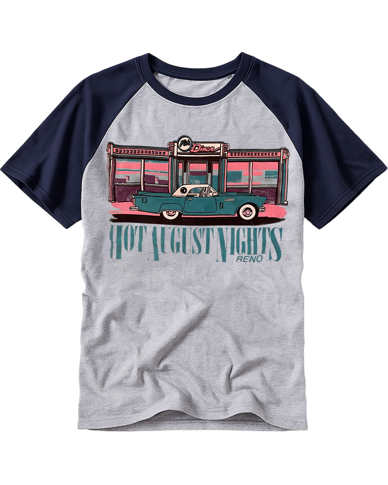 TheRetroTee Hot August Nights Reno Diner Vintage Raglan Baseball T-Shirt