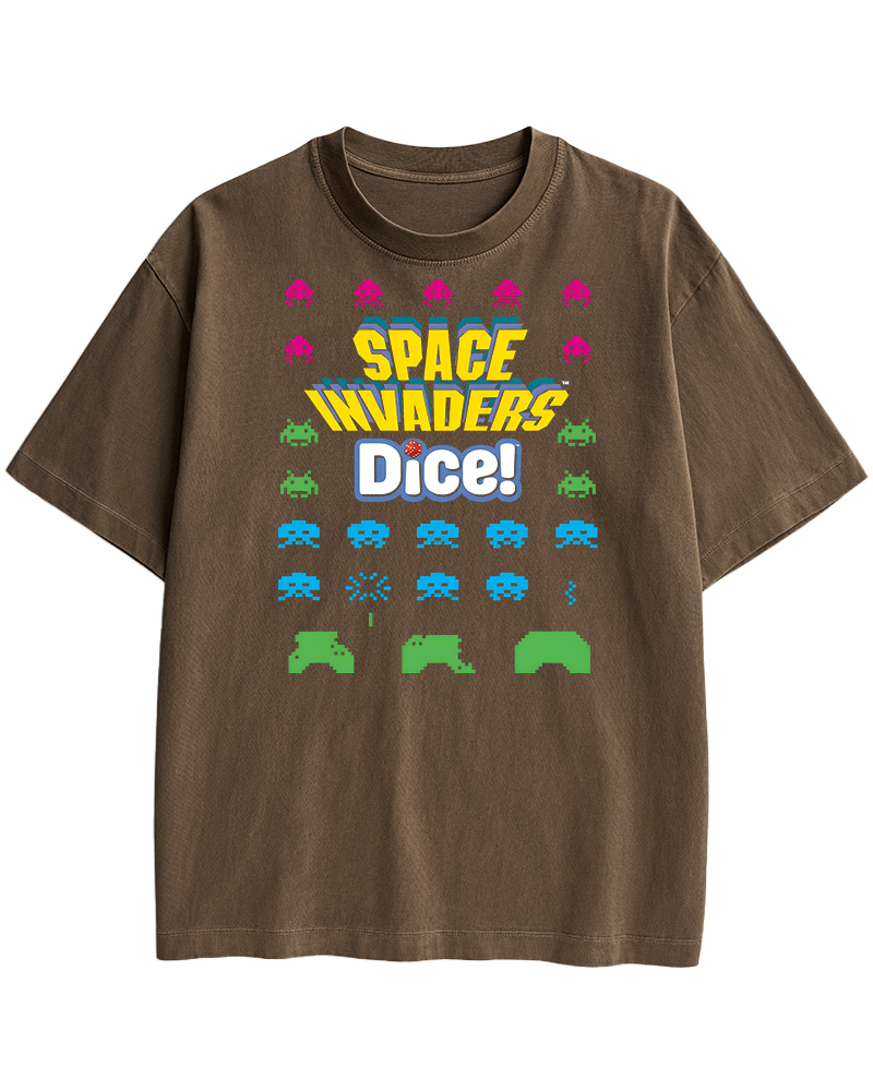 TheRetroTee Space Invaders Dice 1980s Cotton T-Shirt