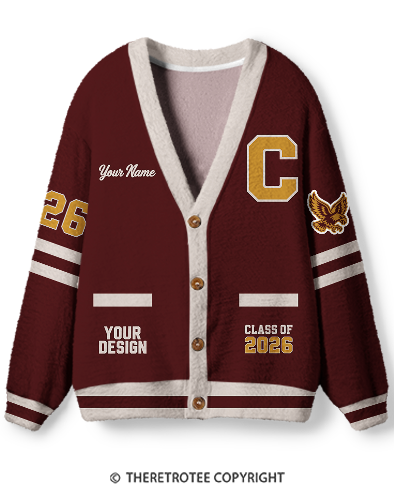 TheRetroTee Personalized Vintage Varsity Memory Unisex Cardigan Sweater
