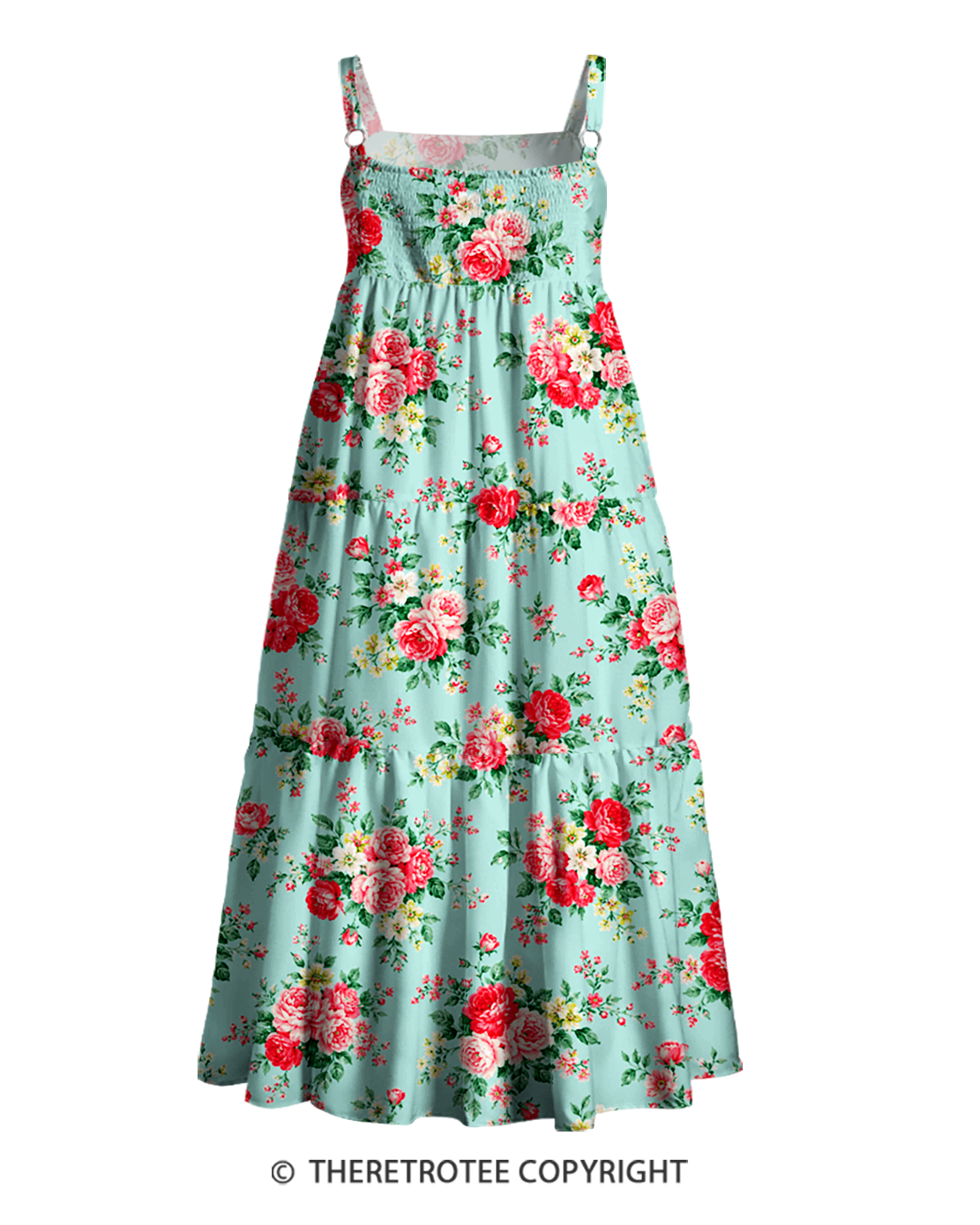 TheRetroTee Mint Rose Garden 1950s Strappy Maxi Dress