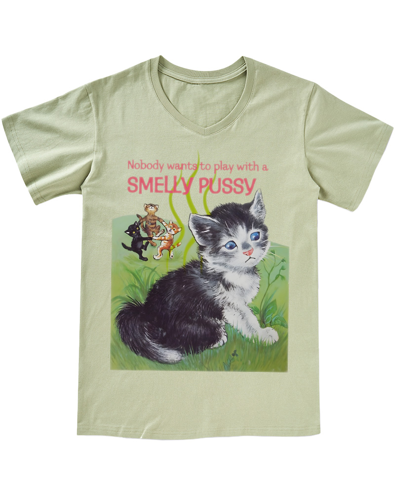 TheRetroTee Nobody Wants to Play with a Smelly Pussy 1950s V-neck T-Shirt