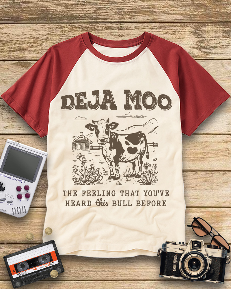 TheRetroTee Deja Moo 2000s Raglan Baseball T-Shirt
