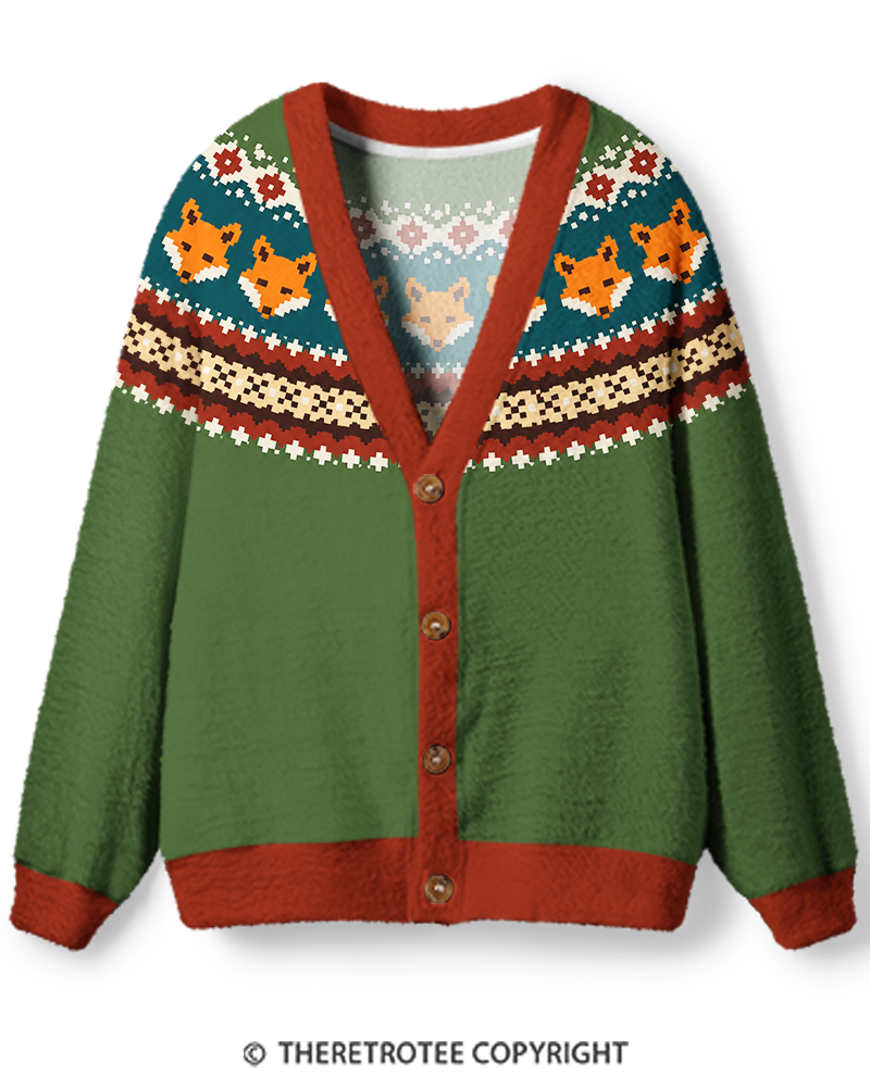 TheRetroTee Vintage 1970s Forest Fox Trail Unisex Cardigan Sweater