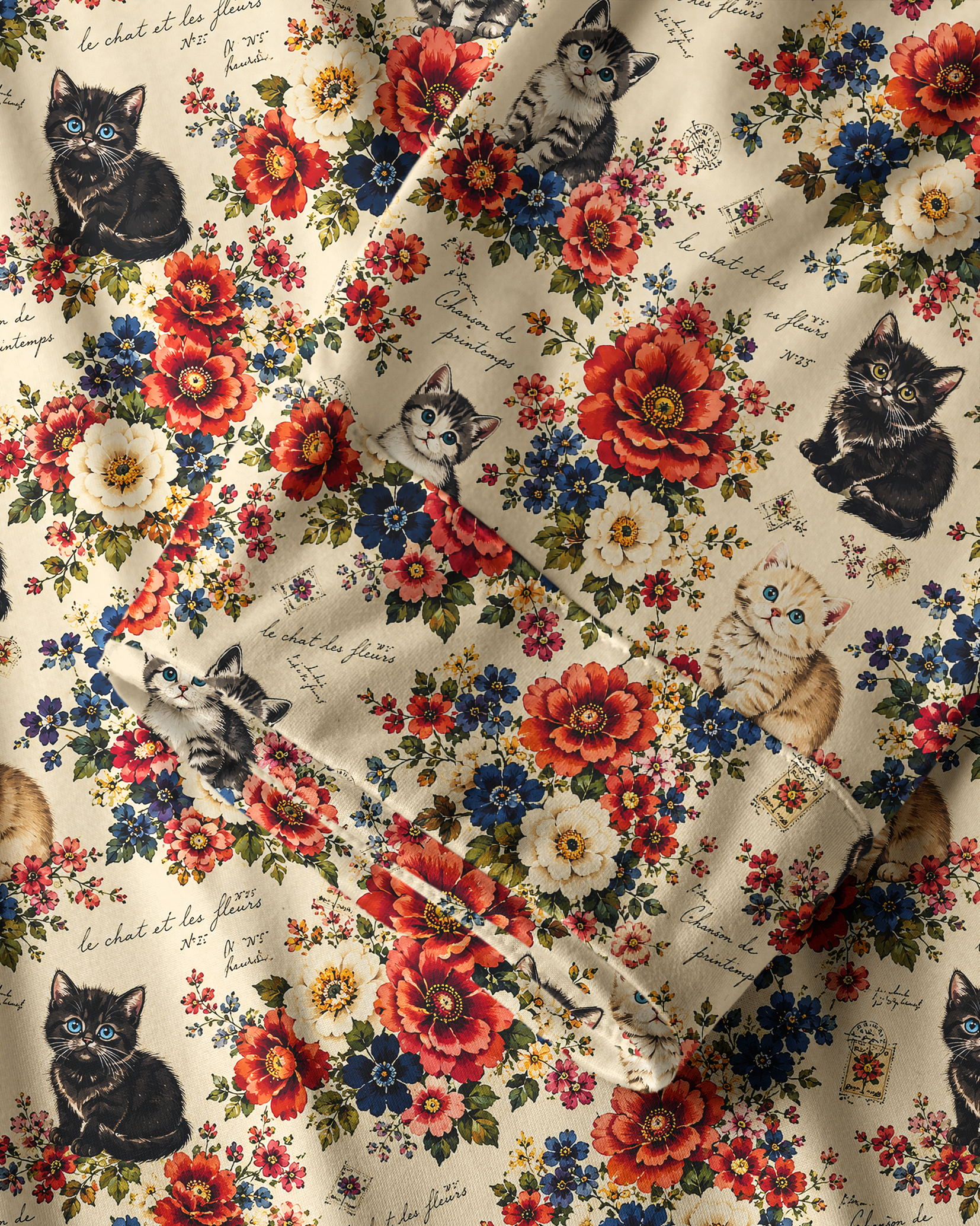 TheRetroTee Floral Kitten Script Vintage Pajama Set