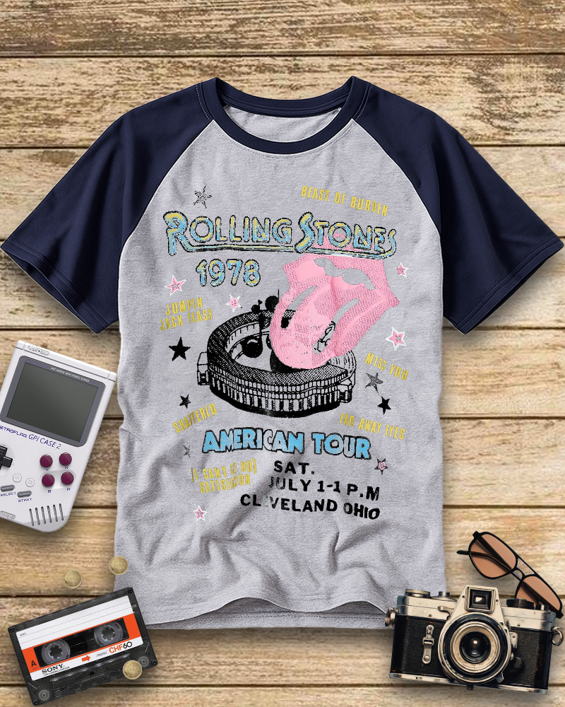 TheRetroTee Rolling Stone 1978 American Tour Nostalgic Raglan Baseball T-Shirt