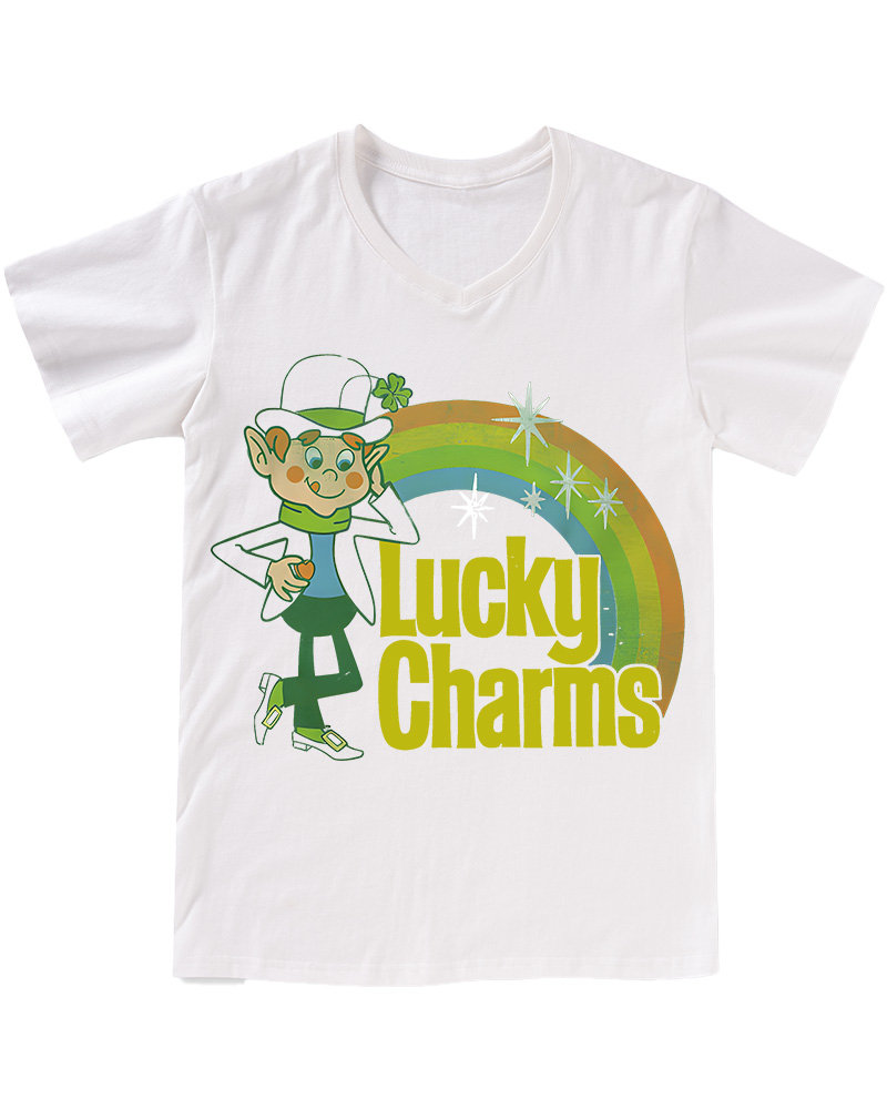 TheRetroTee Lucky Charms Retro Rainbow 1990s V-neck T-Shirt