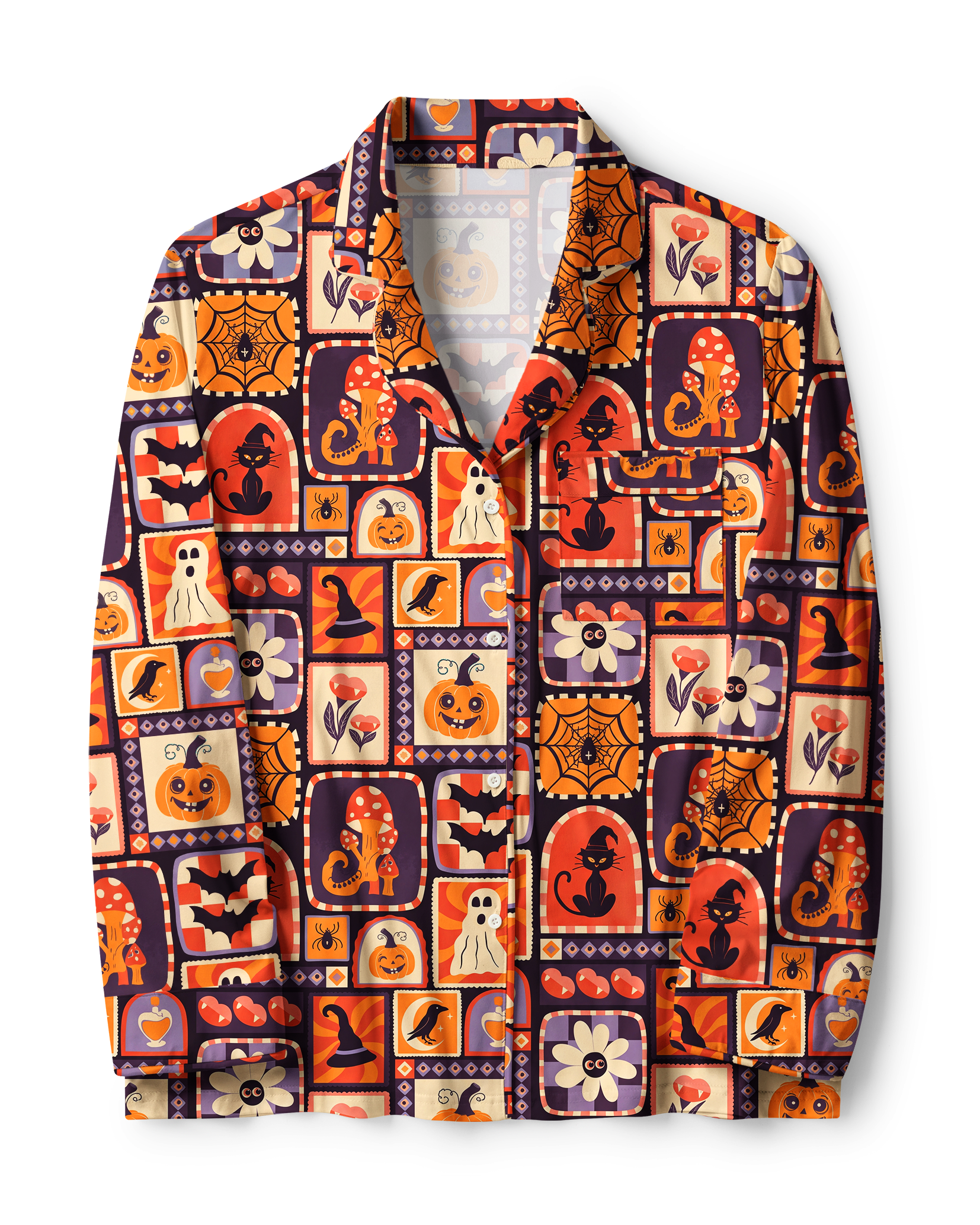 TheRetroTee Halloween Stamp Collage Vintage Pajama Set