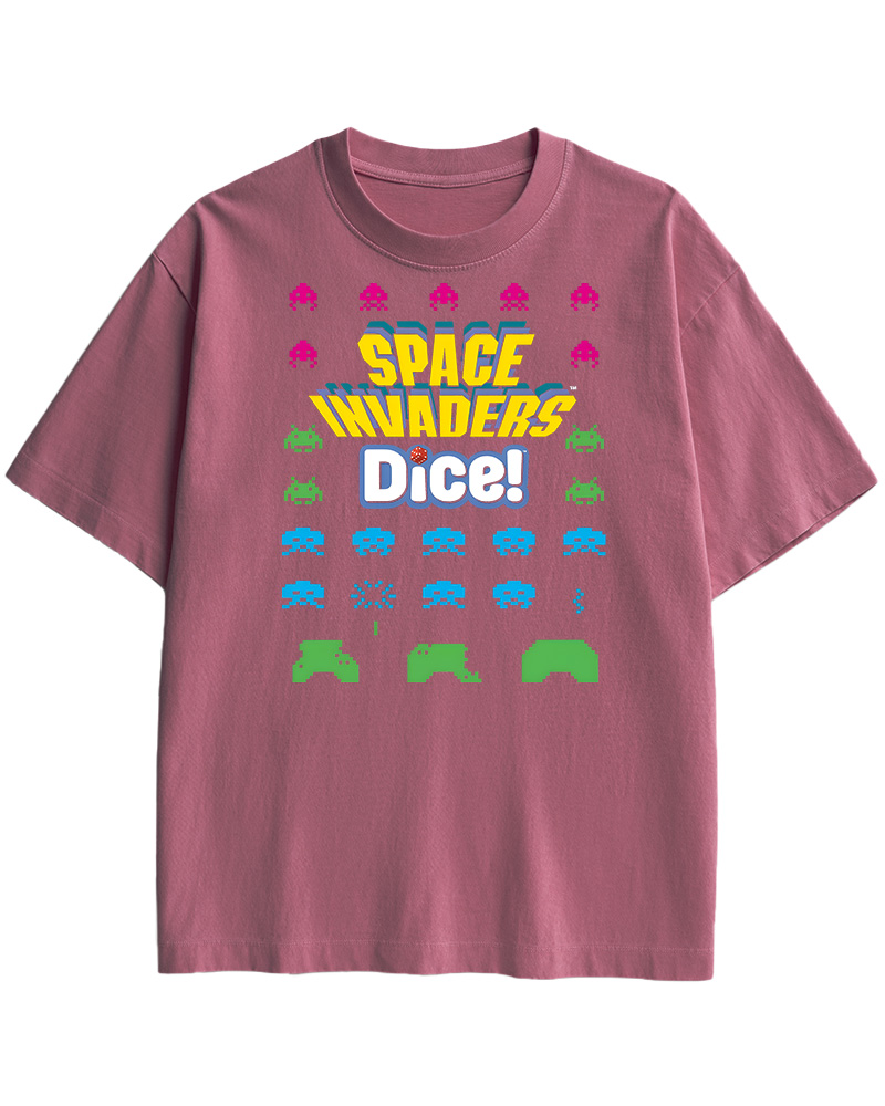 TheRetroTee Space Invaders Dice 1980s Cotton T-Shirt