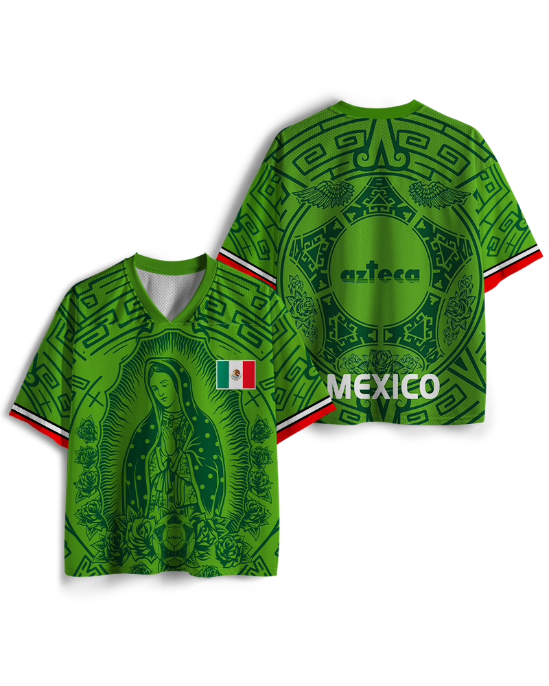 TheRetroTee Mexico Virgen De Guadalupe Green Mesh Jersey