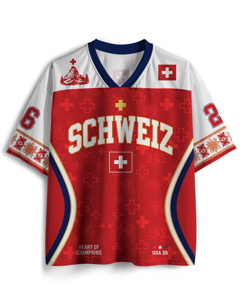TheRetroTee Custom Switzerland Soccer Mesh Jersey