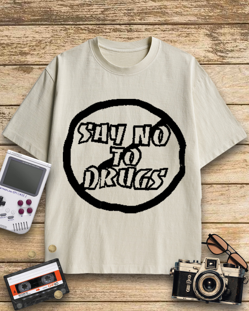 TheRetroTee Blue Say No to Drugs 1990s Cotton T-Shirt