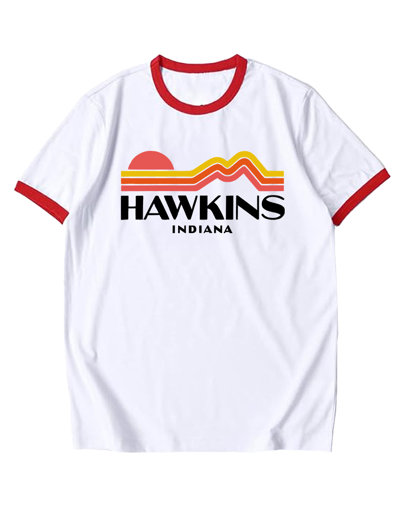 TheRetroTee Retro Hawkins Indiana Ringer T-Shirt