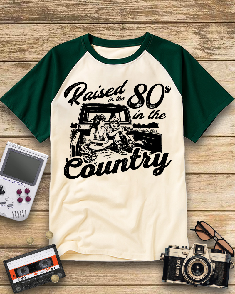 TheRetroTee Raised in 80s Raglan Baseball T-Shirt