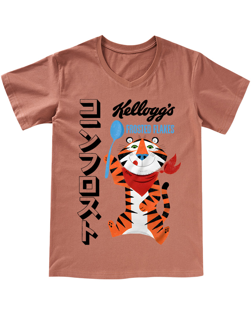 TheRetroTee Frosted Flakes Tony the Tiger Ringer 1960s V-neck T-Shirt
