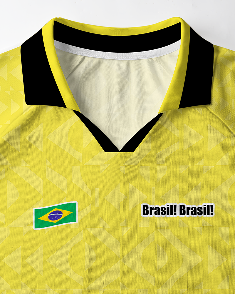 TheRetroTee Classic Brasil Brasil Yellow Polo Mesh Jersey