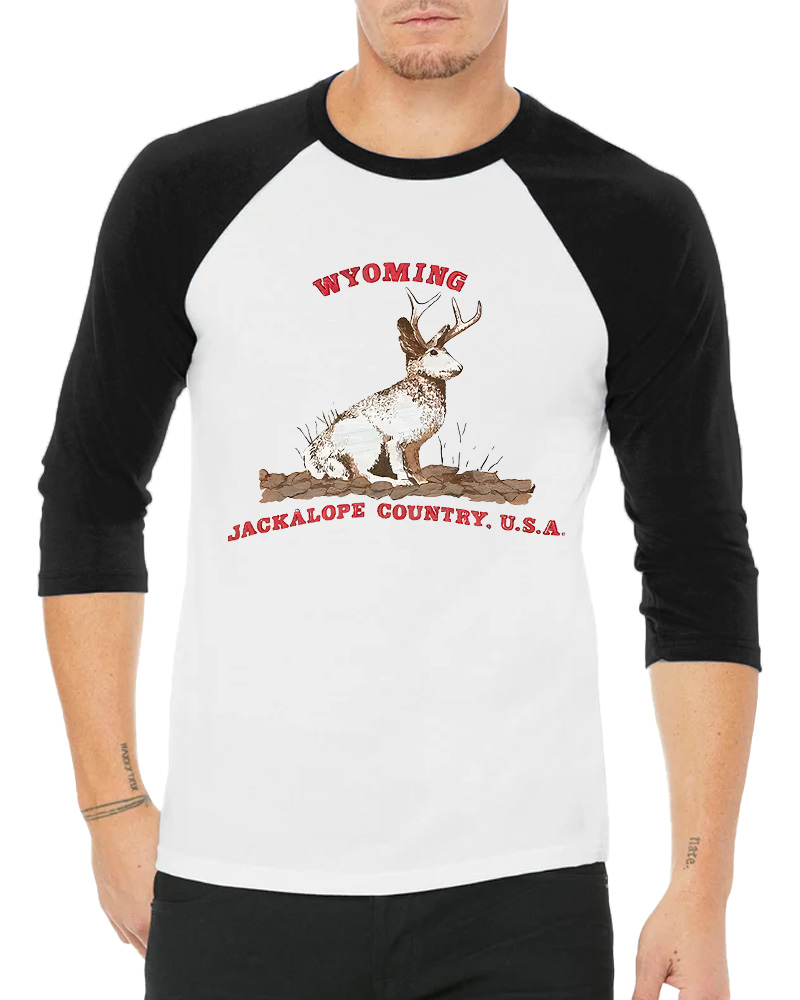 TheRetroTee 60's Vintage Wyoming Jackalope Country Long Sleeve Raglan T-Shirt