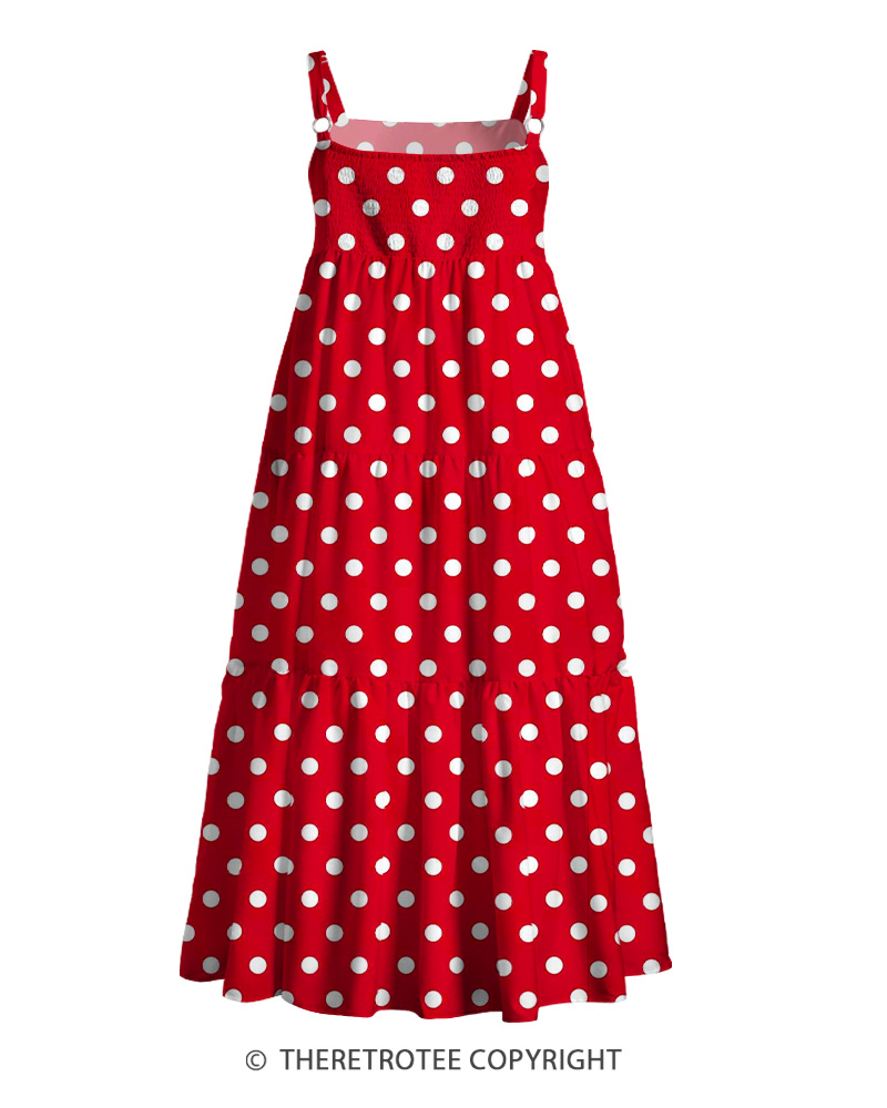 TheRetroTee 1950s Vintage Red Polka Dot Rockabilly Strappy Maxi Dress