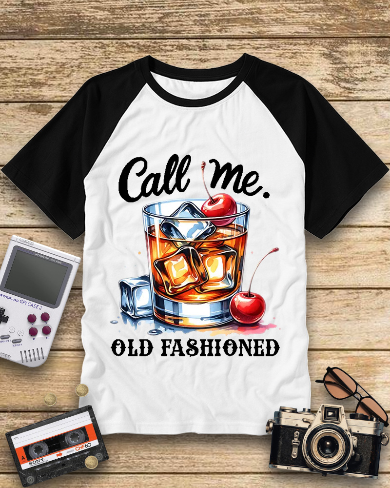TheRetroTee Call Me Old Fashioned Cocktail Raglan Baseball T-Shirt
