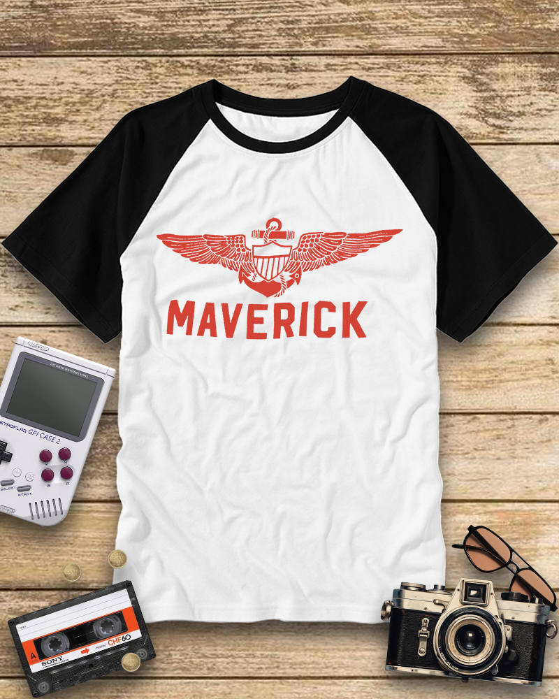 TheRetroTee Maverick. Pilot. Rebel. Legend 1980s Raglan Baseball T-Shirt