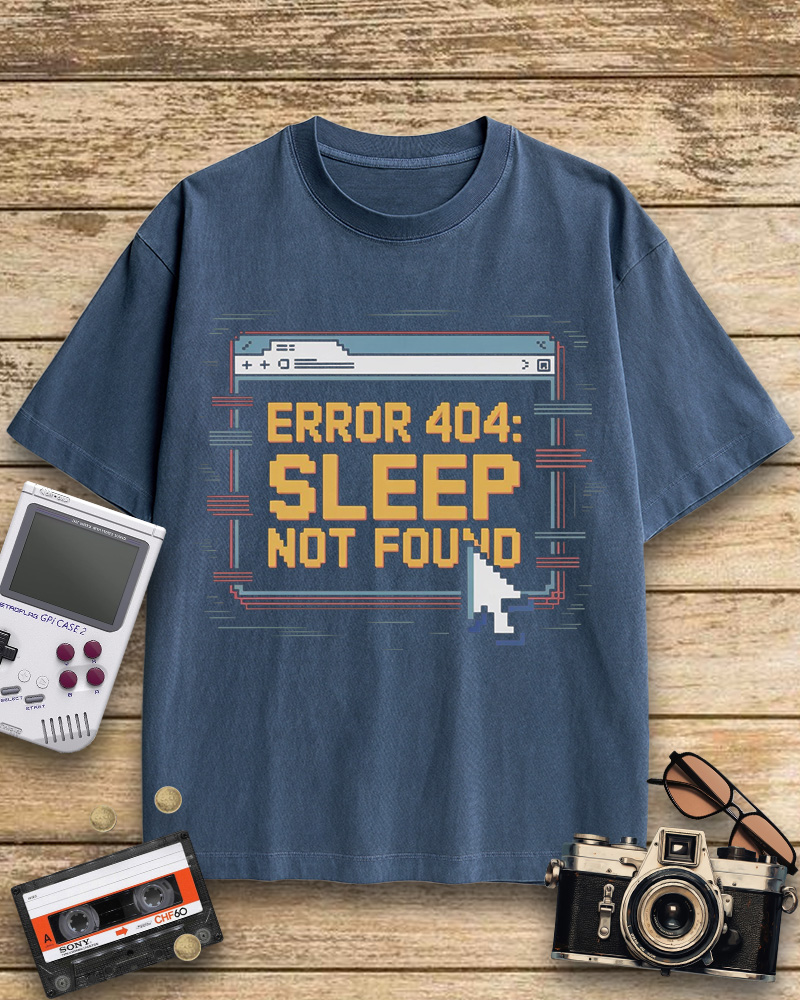 TheRetroTee Pixel Graphic Error 404 Sleep Not Found 1990s Cotton T-Shirt