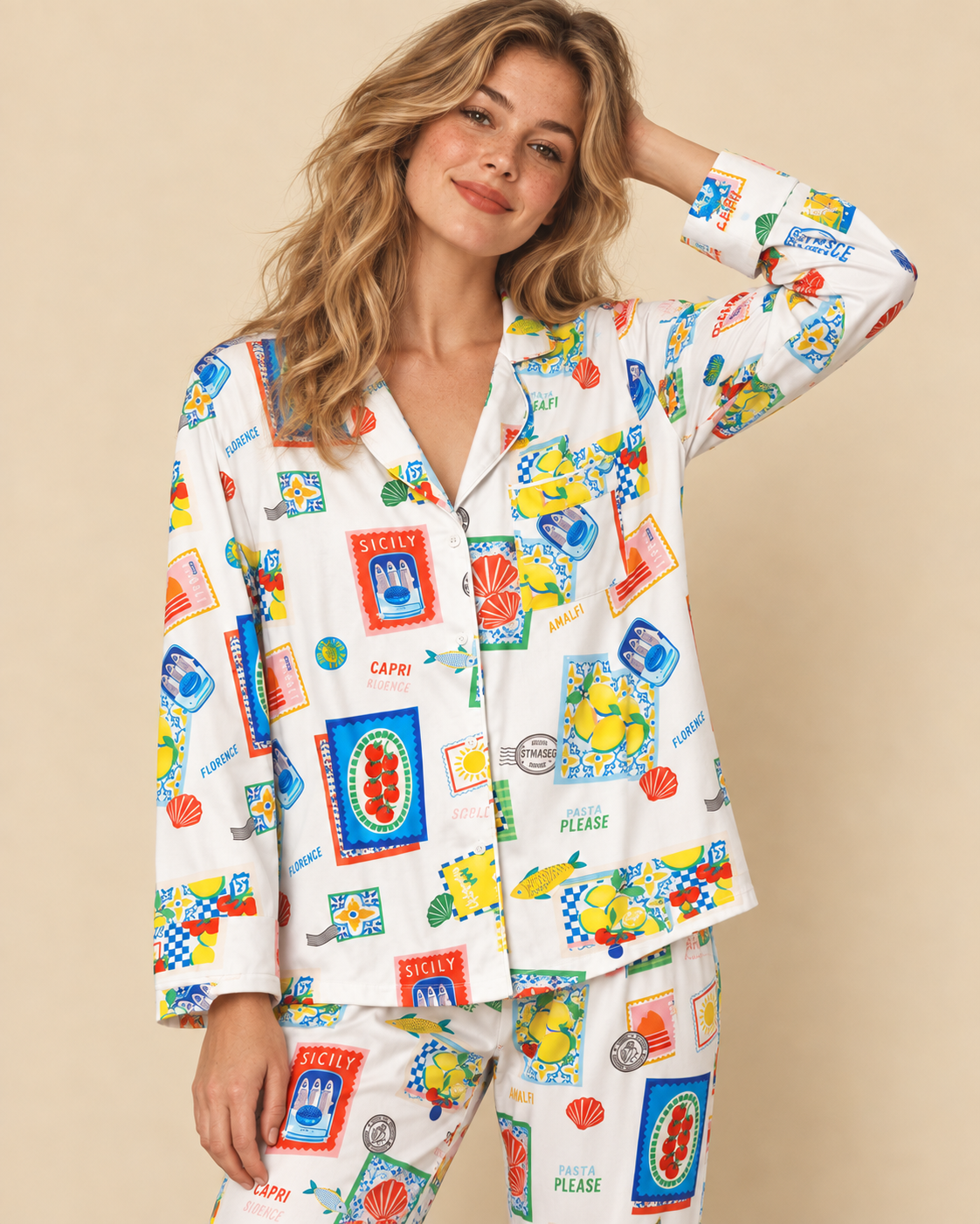 TheRetroTee Vintage Mediterr Ditsy Vintage Pajama Set