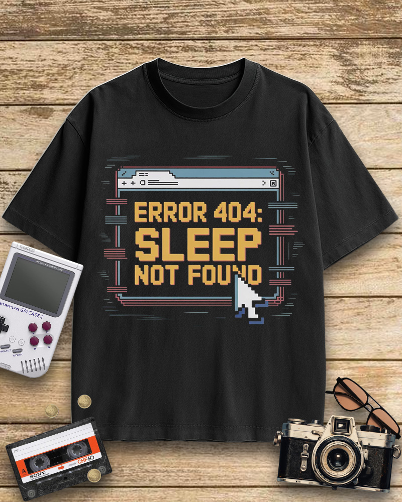 TheRetroTee Pixel Graphic Error 404 Sleep Not Found 1990s Cotton T-Shirt