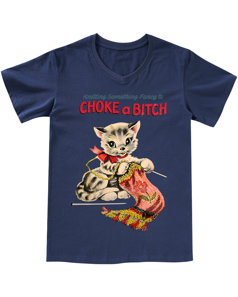 TheRetroTee Knitting Something Fancy to Choke a Bitch 1950s V-neck T-Shirt