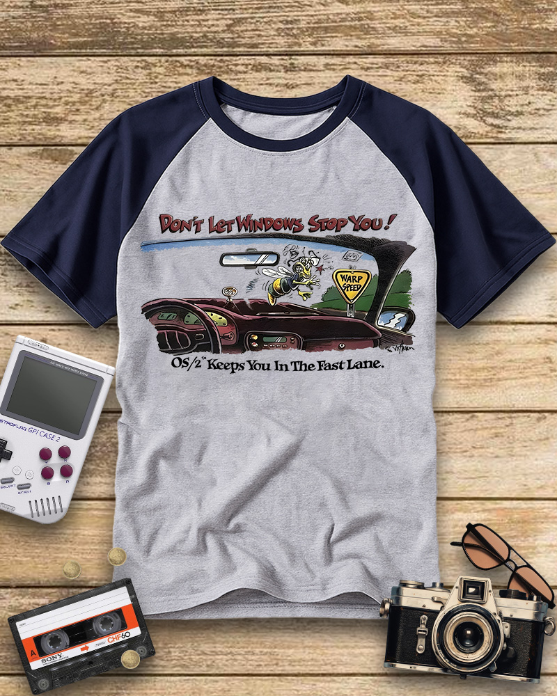 TheRetroTee Vintage OS2 Computer 1990s Raglan Baseball T-Shirt