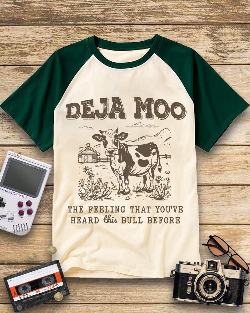 TheRetroTee Deja Moo 2000s Raglan Baseball T-Shirt
