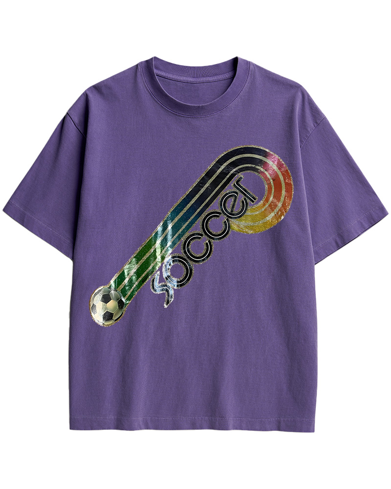 TheRetroTee 70s-80s Rainbow Glitter Soccer Iron Cotton T-Shirt