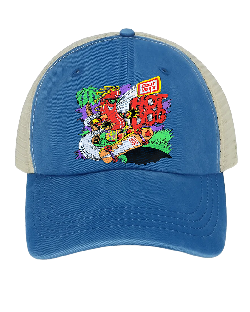 TheRetroTee 80s Retro Logo Skateboard Hot Dog Trucker Hat