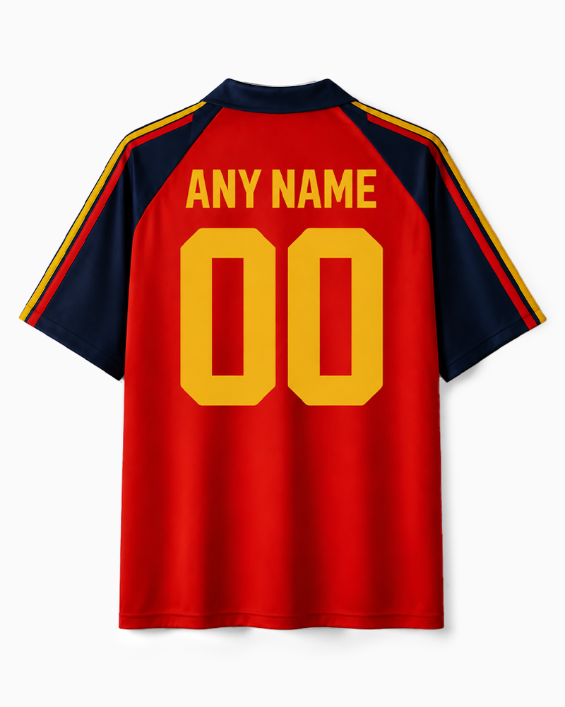 TheRetroTee Spain Victory Stripe Collar Soccer Jersey