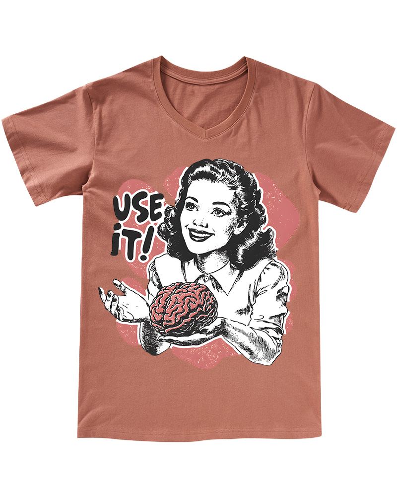 TheRetroTee Use Your Brain Sarcastic 1950s V-neck T-Shirt
